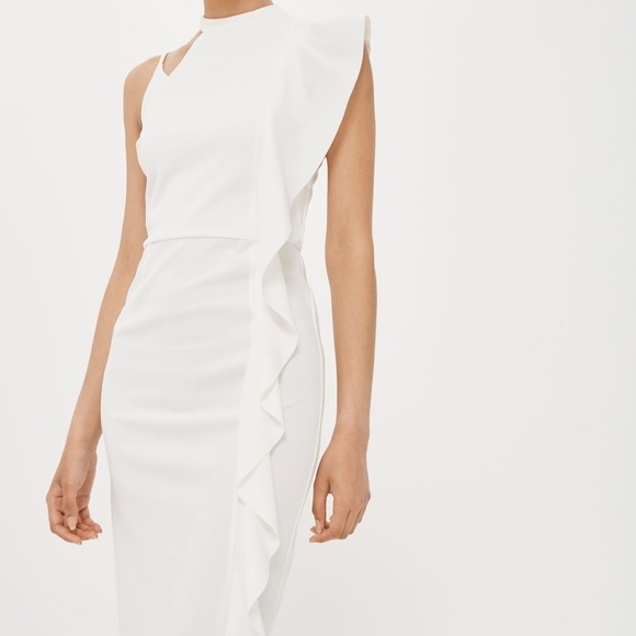 white asymmetrical ruffle dress